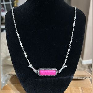 Montana West Silver Necklace with Pink Stone